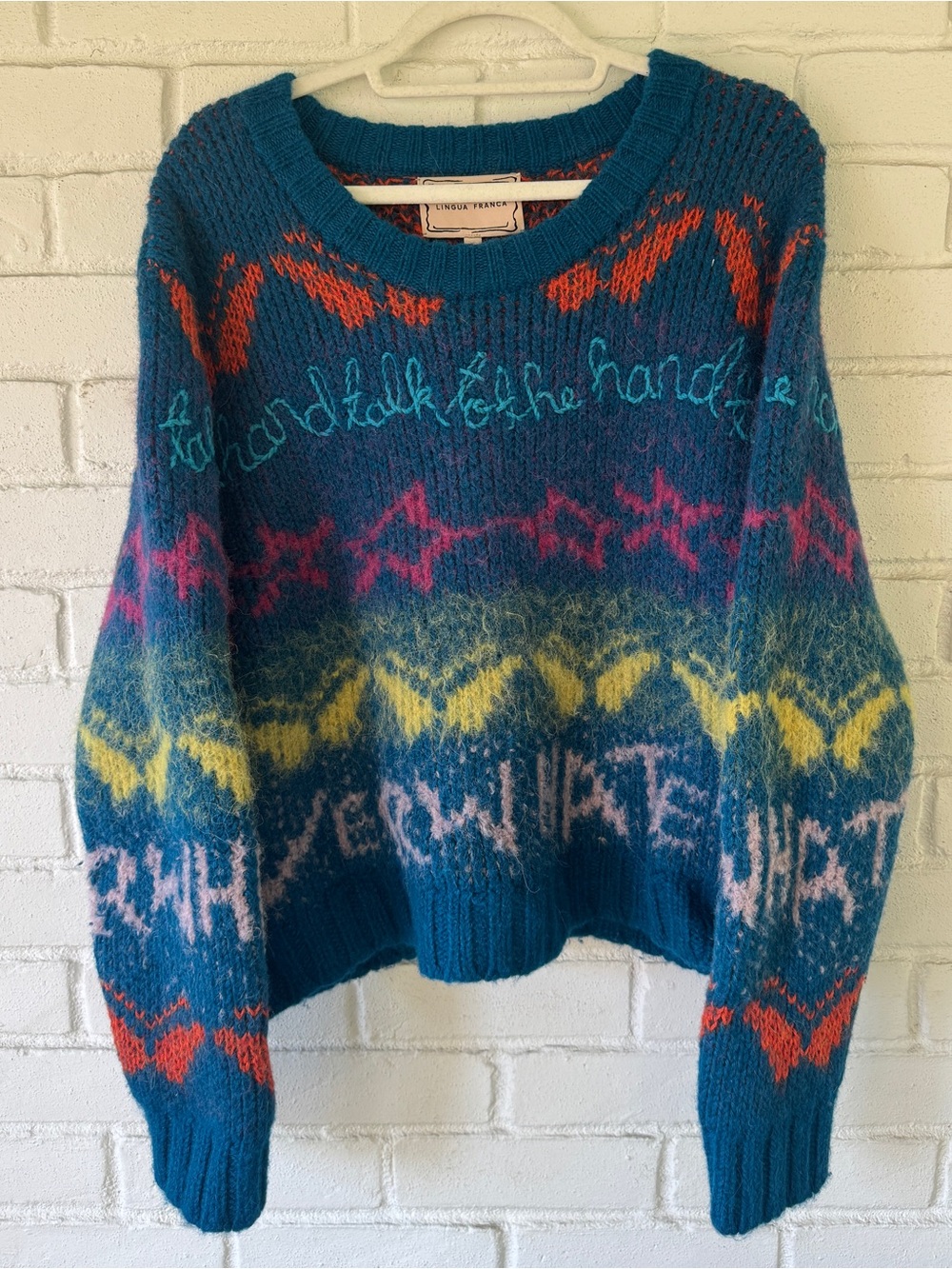LINGUA FRANCA Luxury Embroidered Alpaca Wool Sweater • Womens LARGE • US 8 • NWT - Picture 2 of 13